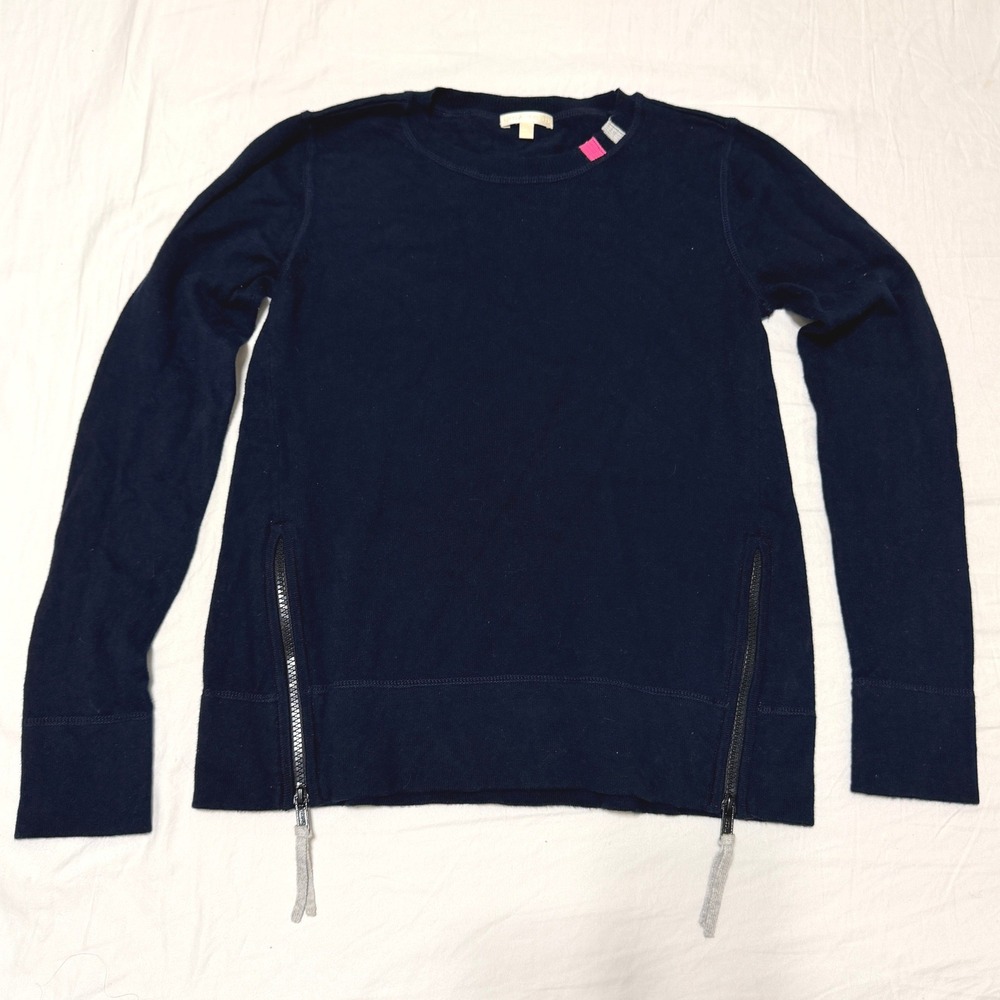 Lisa Todd Pullover Sweater Women's Small Navy Blue Cotton Cashmere Side Zips